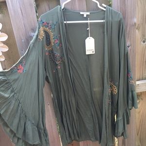 Paisley kimono cardigan with long bell sleeves